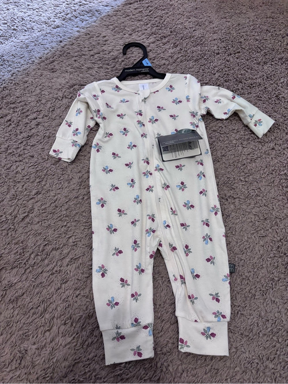 Cream Floral Zip-Front Baby One-Piece